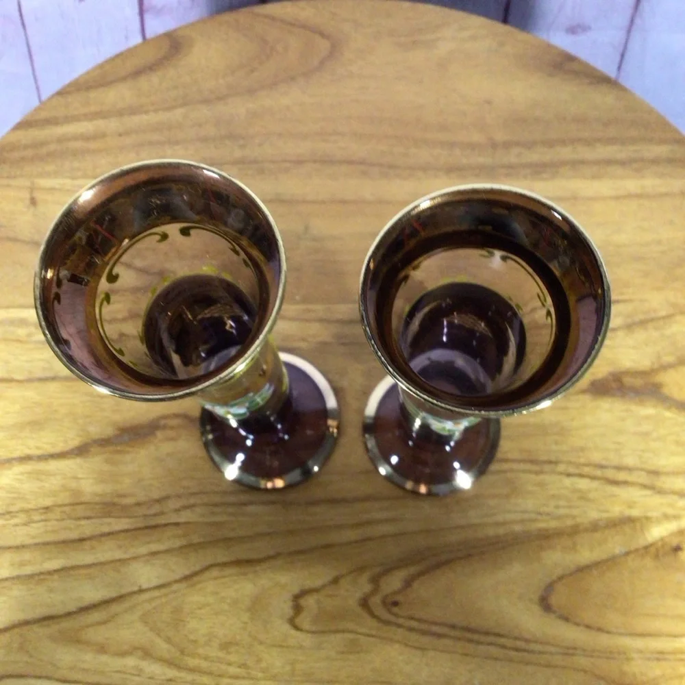 Vintage Norcrest Purple Amethyst Hand Painted Glass Vase Pair